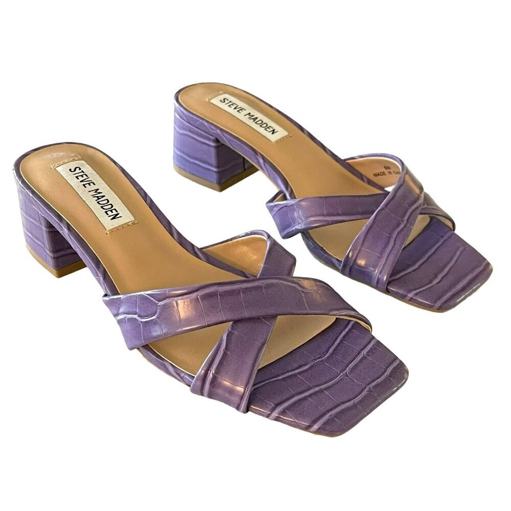 Steve Madden Purple Croc Embossed Slip On Mule Sandals Size 6 NWOB
